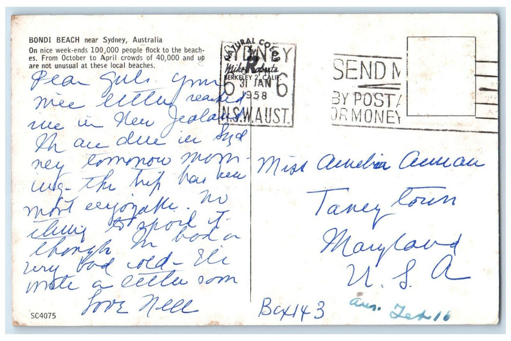 1958 Scene at the Bondi Beach Near Sydney Australia Vintage Posted Postcard