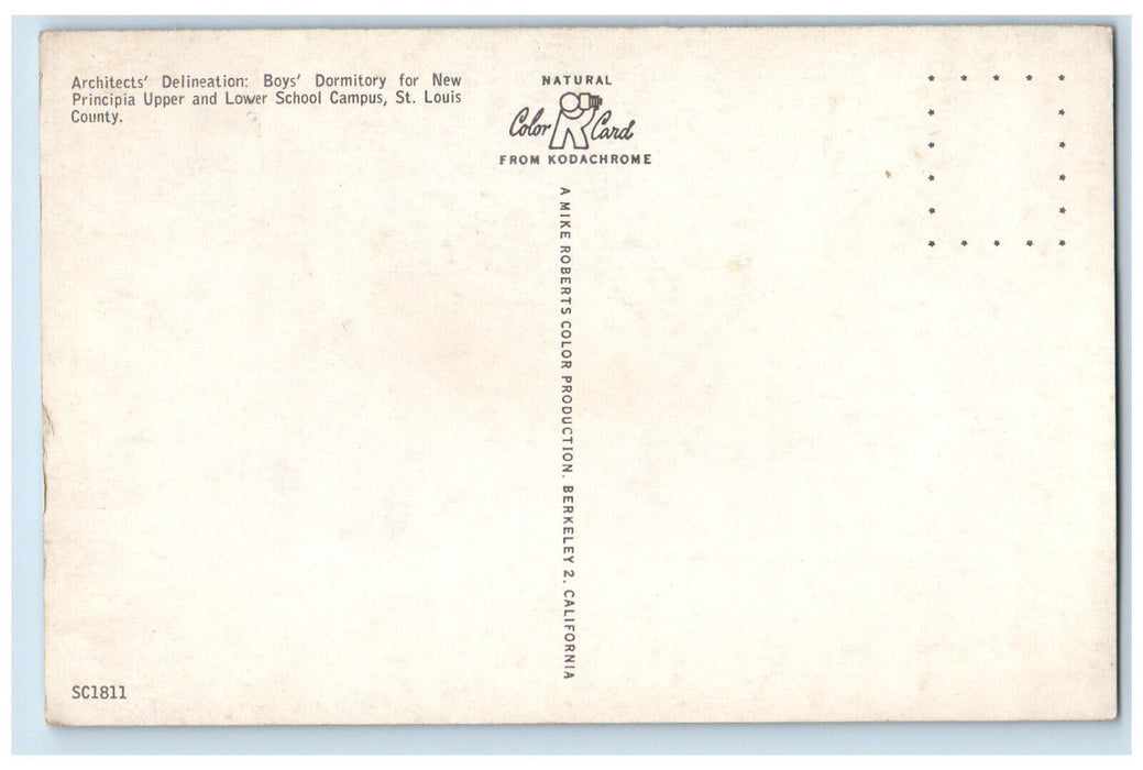c1950's Architects Delineation: Boys Dorm New Principia School Campus Postcard