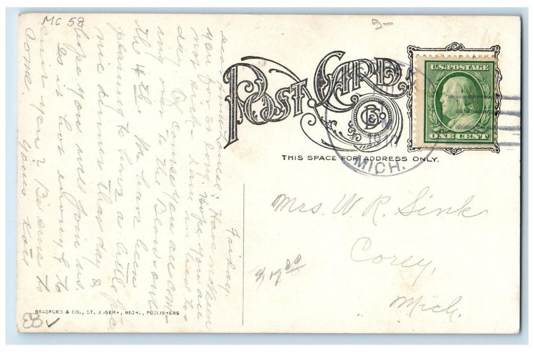1910 Michigan Central R. R. Railroad Park Three Rivers MI Antique Postcard