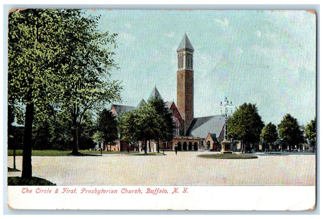 c1910 The Circle & First Presbyterian Church Buffalo NY Antique Postcard