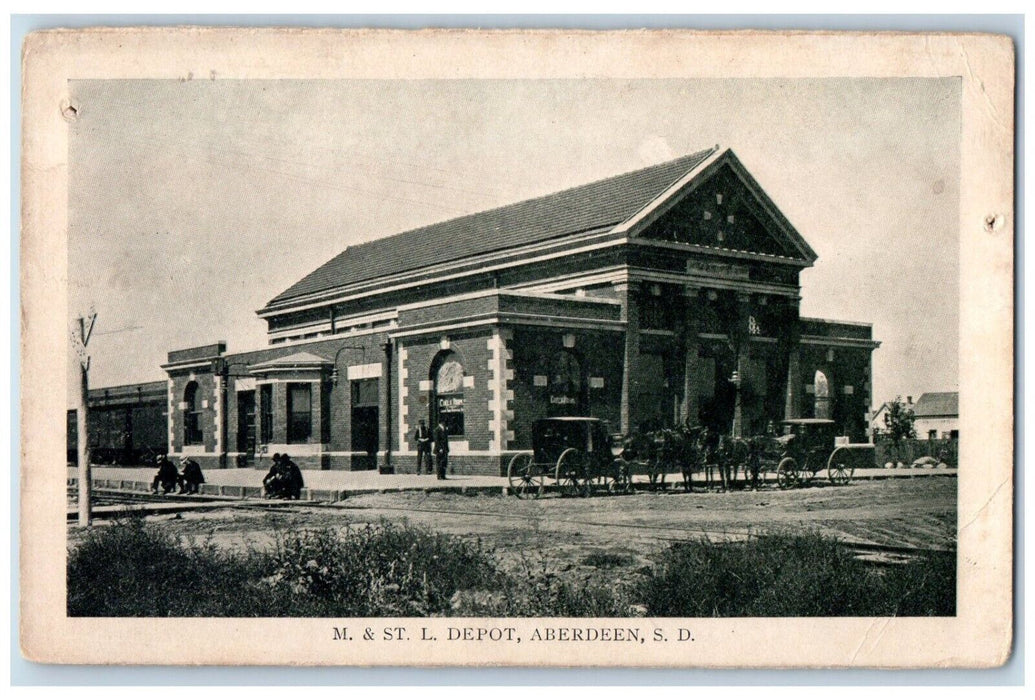 c1910's M. & ST. L. Depot Train Station Aberdeen South Dakota SD Postcard