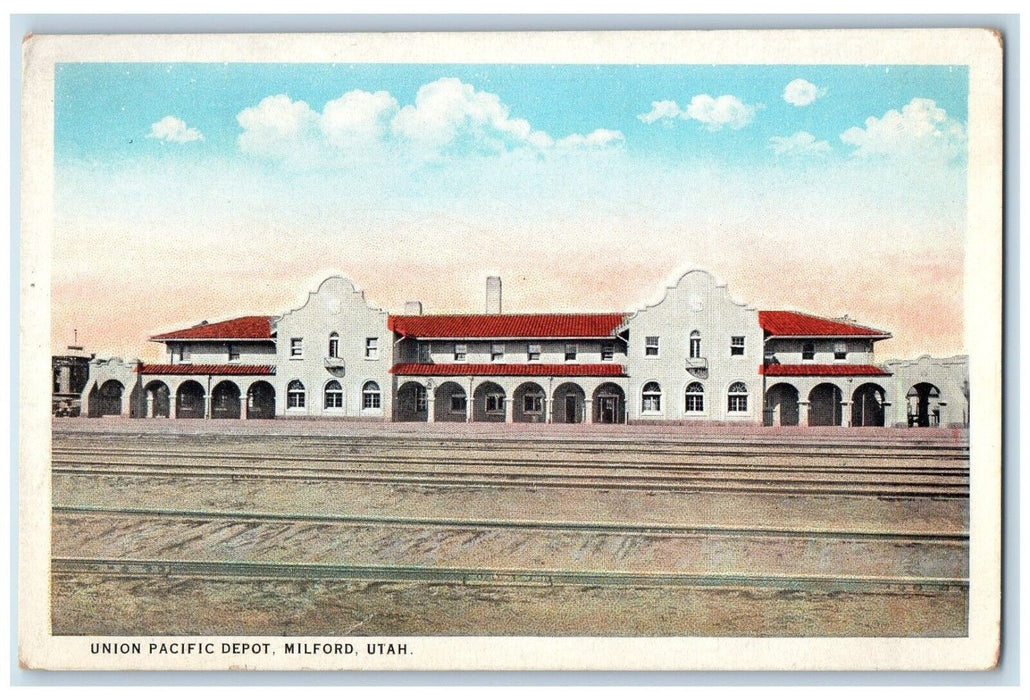 c1930's Union Pacific Depot Station Railroad Train Milford Utah UT Postcard