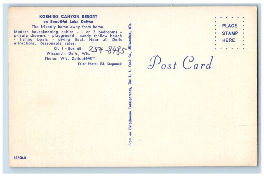 c1950's Koenigs Canyon Resort, Lake Delton, Wisconsin Dells WI Postcard