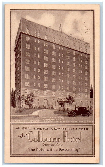 1925 The Colburn Hotel, Unlimited Parking Space Denver Colorado CO Postcard