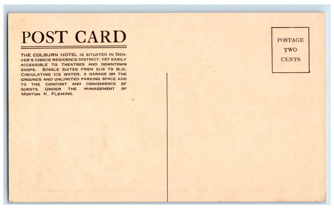 1925 The Colburn Hotel, Unlimited Parking Space Denver Colorado CO Postcard