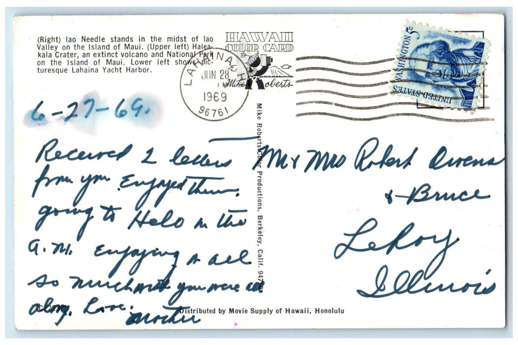 1969 Multiview, Aloha From Mauwi The Valley Isle, Lahaina Hawaii HI Postcard