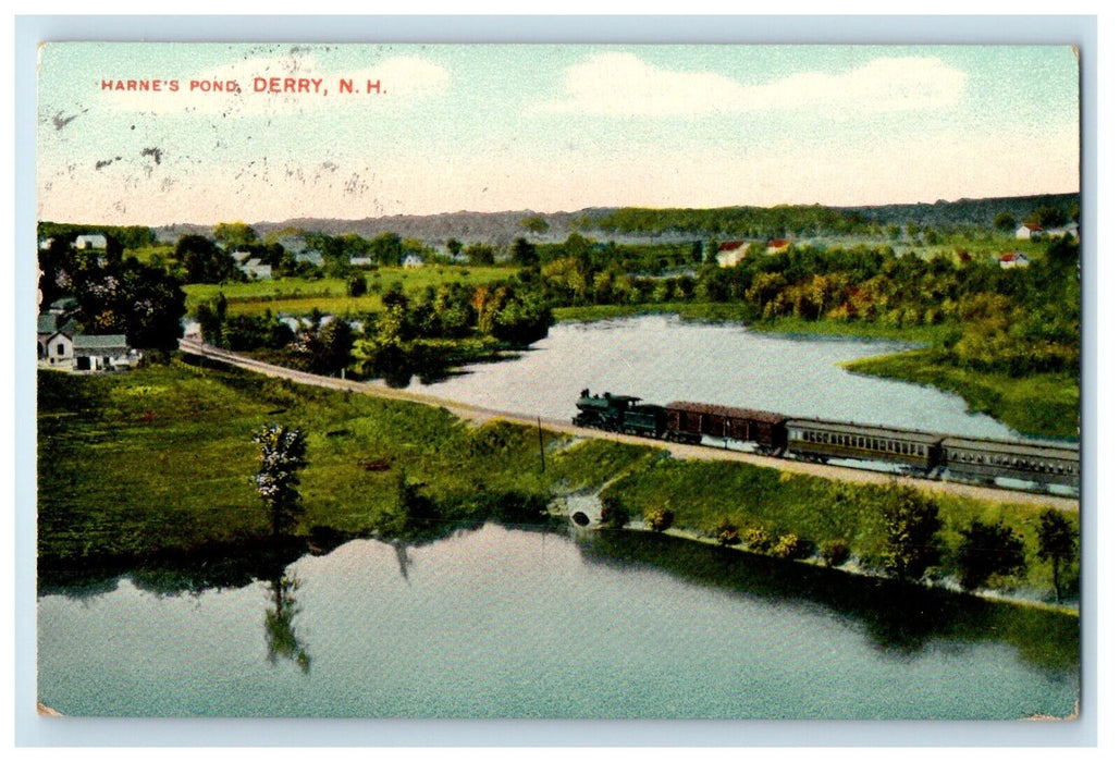 1909 Harne's Pond Railroad Train Derry New Hampshire NH Posted Antique Postcard