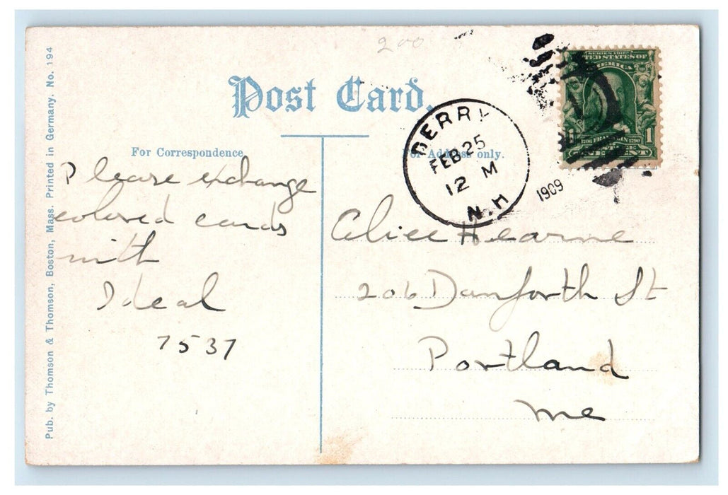 1909 Harne's Pond Railroad Train Derry New Hampshire NH Posted Antique Postcard