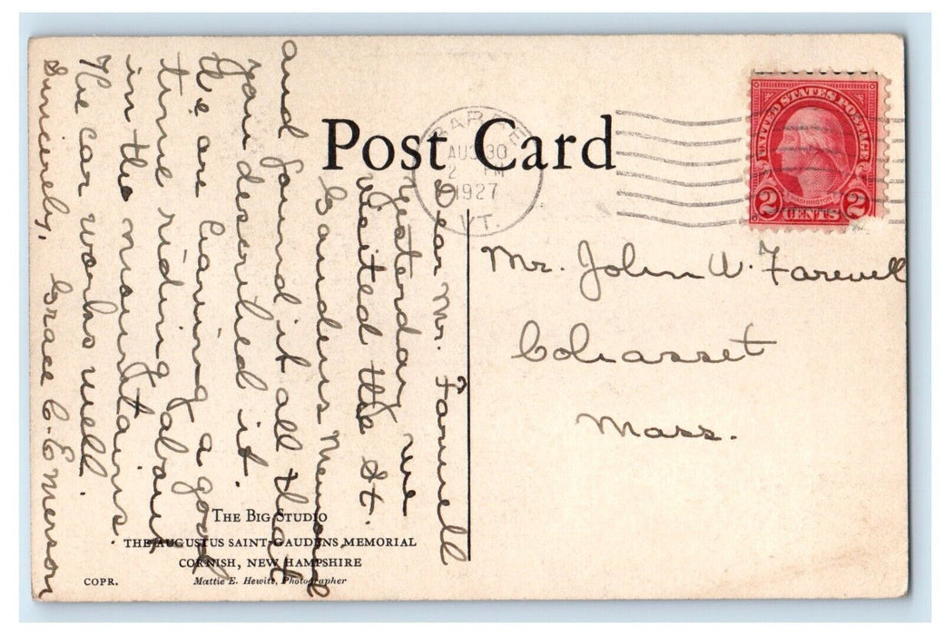 1927 The Augustus Saint Gaudens Memorial Cornish New Hampshire NH Postcard
