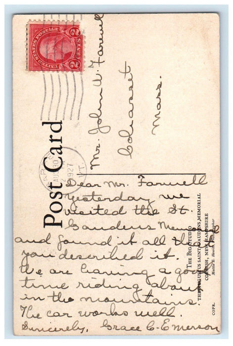 1927 The Augustus Saint Gaudens Memorial Cornish New Hampshire NH Postcard