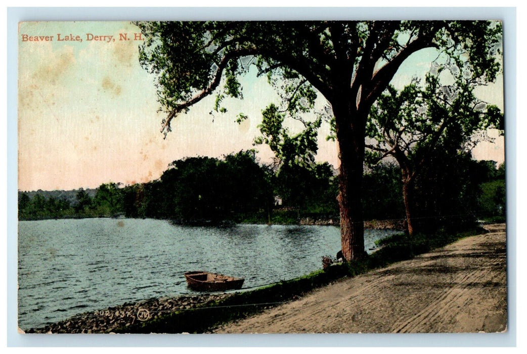 c1910's View Of Beaver Lake Boat Derry New Hampshire NH Antique Postcard