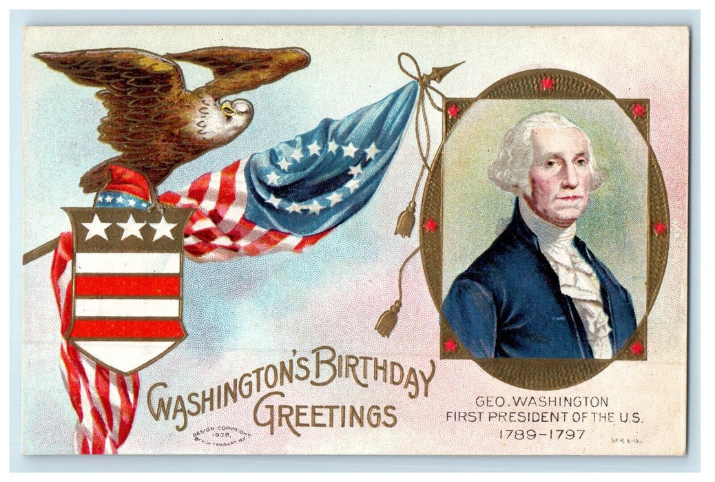 Birthday Greetings Washington Eagle Patriotic Embossed N. W. Taggart Postcard