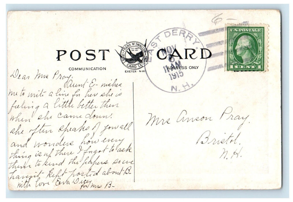 1915 Soldier's Monument And Church East Clock Derry New Hampshire NH Postcard