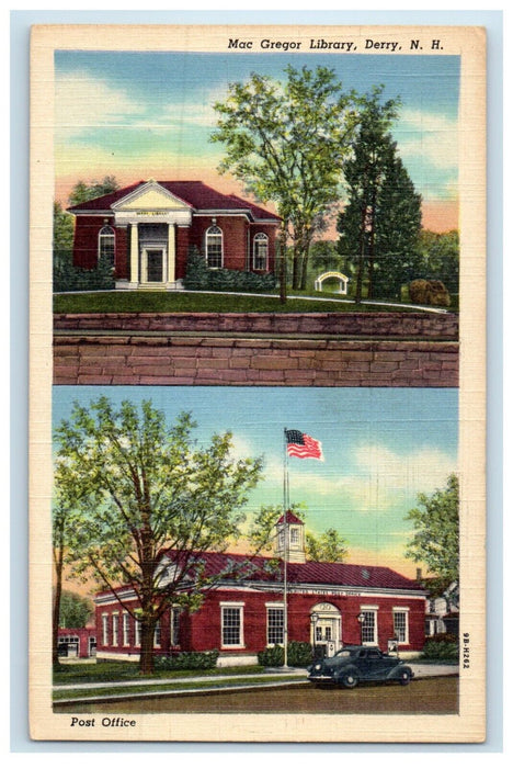 c1930's Mac Gregor Library And Post Office Derry New Hampshire NH Postcard