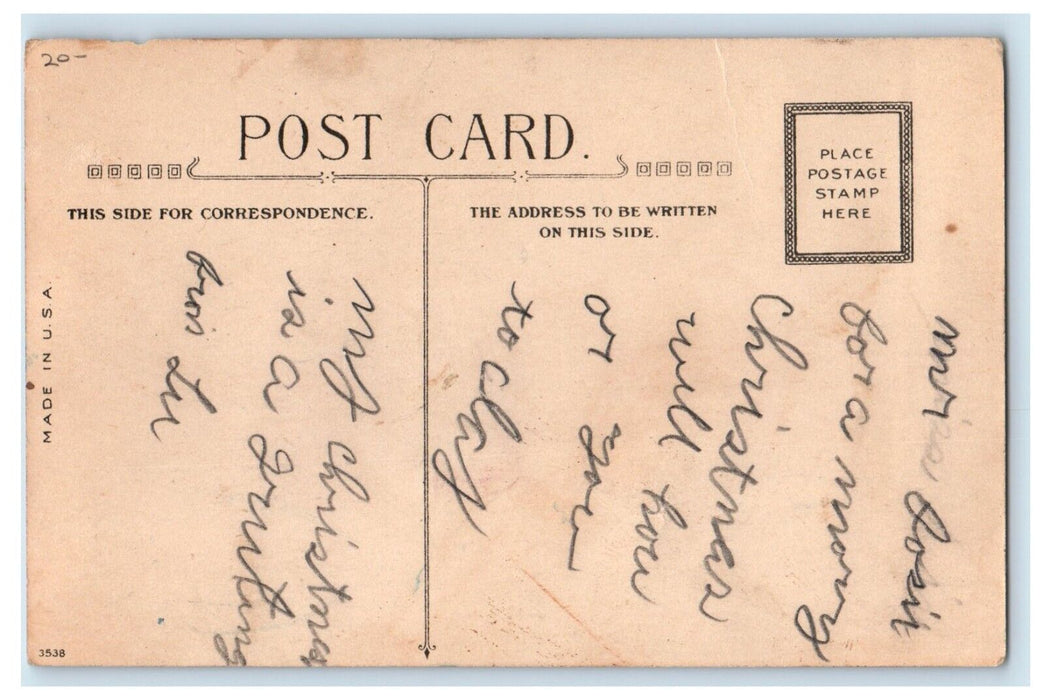 c1910's Merry Christmas For The Mistletoe Little Girl Cury Hair Fan Postcard