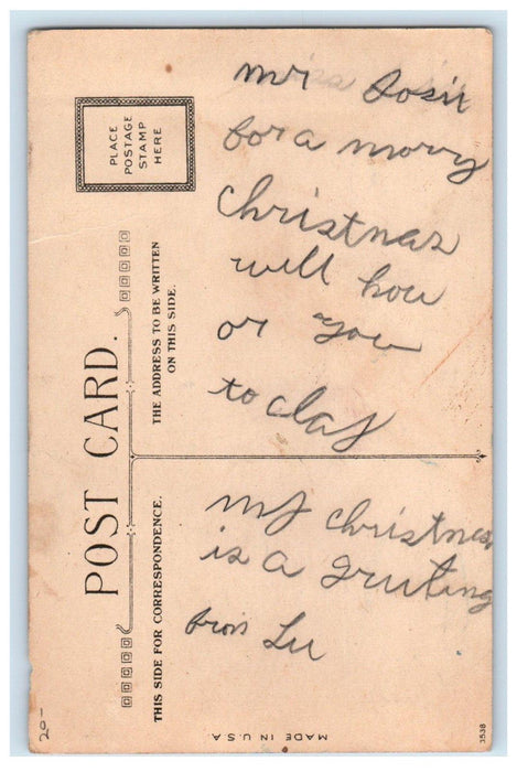 c1910's Merry Christmas For The Mistletoe Little Girl Cury Hair Fan Postcard