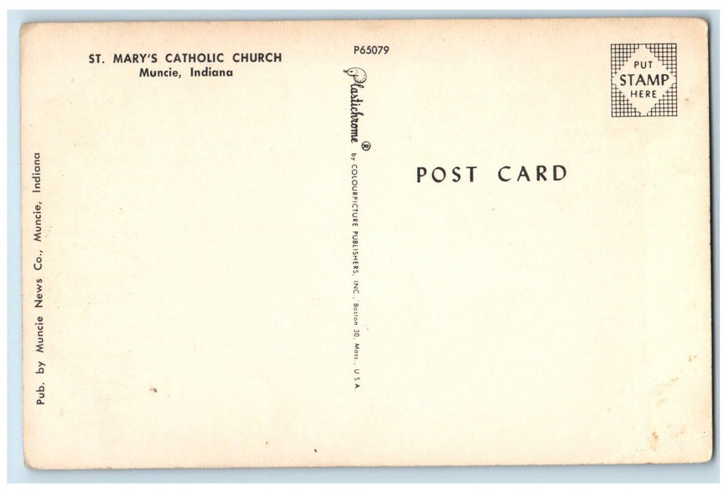 c1950's St. Mary's Catholic Church Muncie Indiana IN Unposted Vintage Postcard