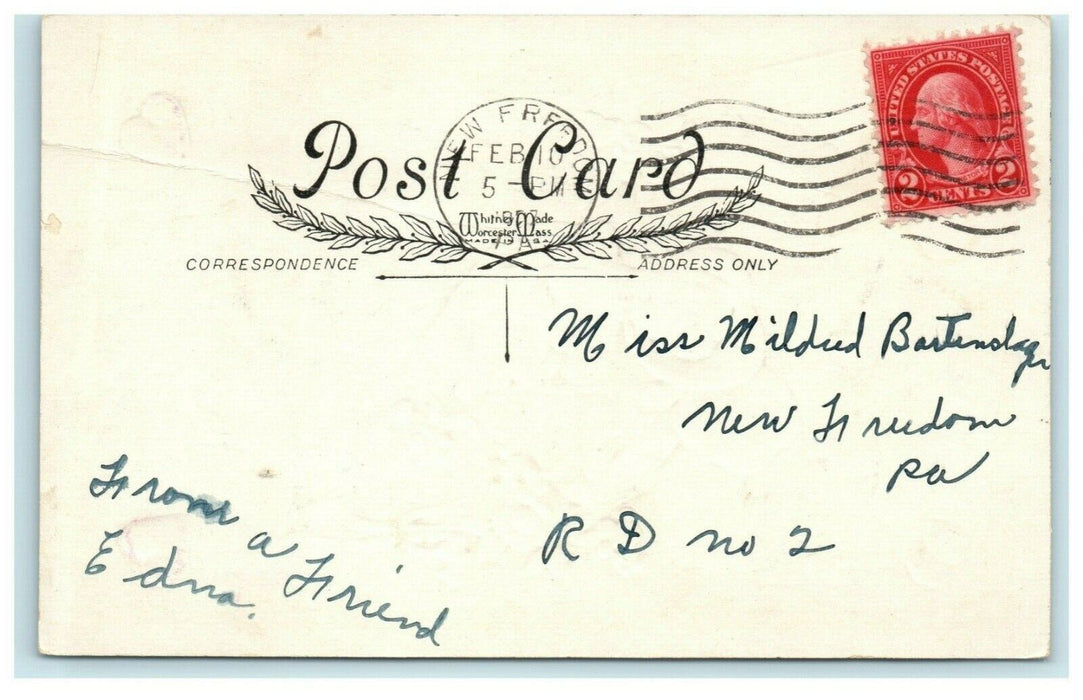 1927 Valentine Boy Girl Hearts Whitney New Freedom PA Posted Antique Postcard