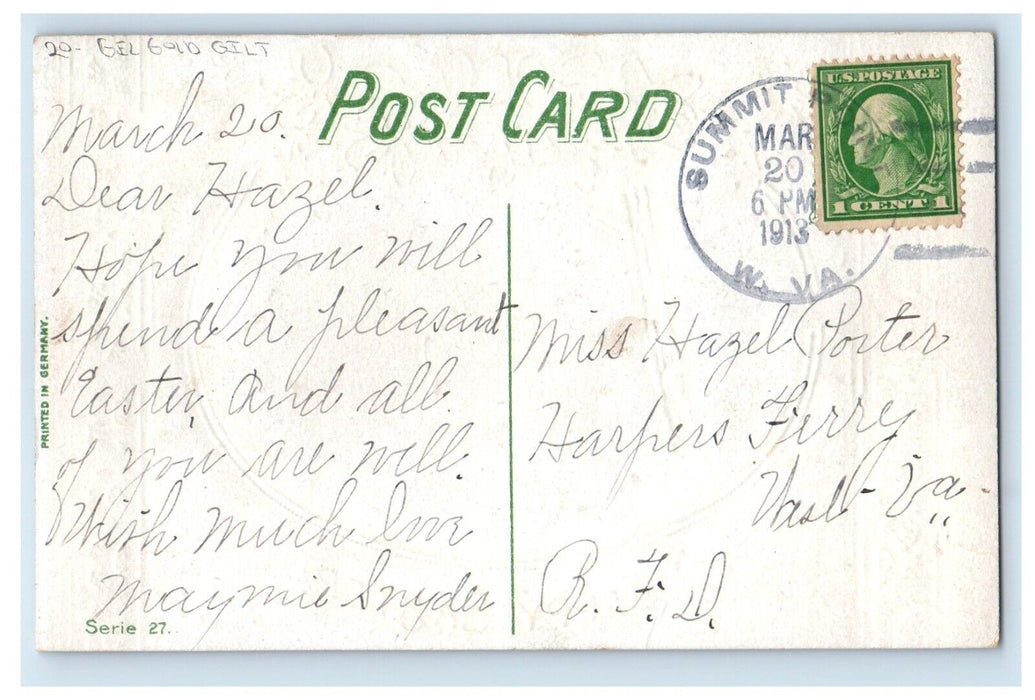 1913 Easter Lamb Pansies Flowers Pinecone Gel Gold Gilt Embossed Postcard