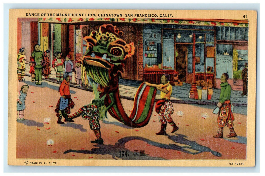 c1940s Dance of the Lion, Chinatown San Francisco California Postcard