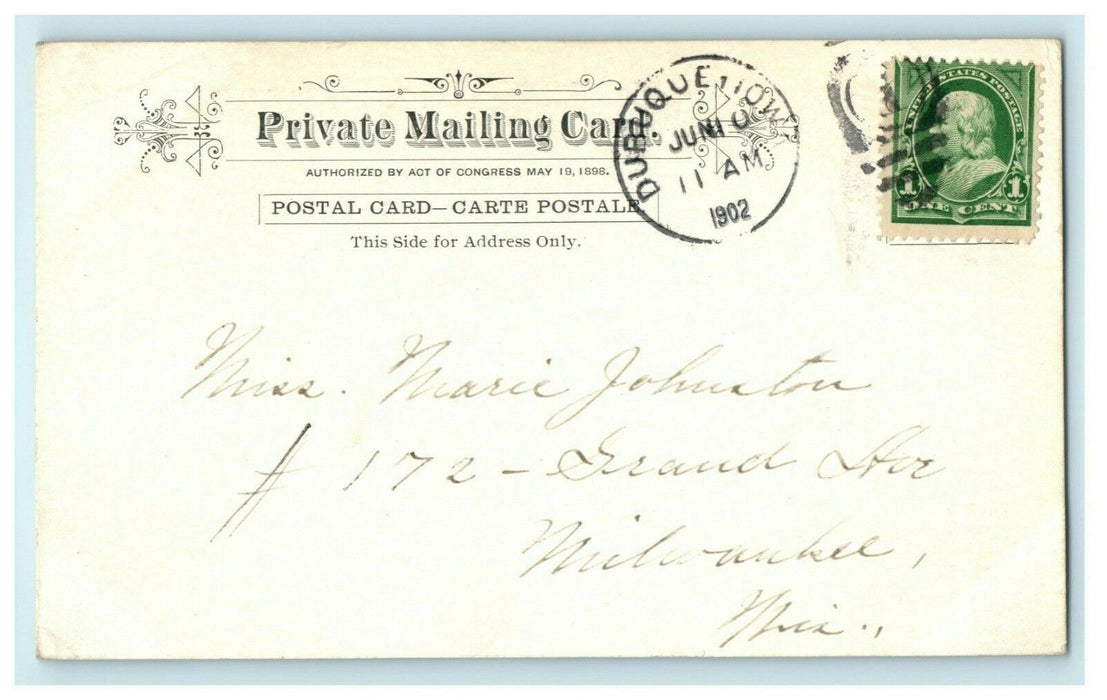 1902 Souvenir Card Iowa IA Dubuque Posted Antique Postcard