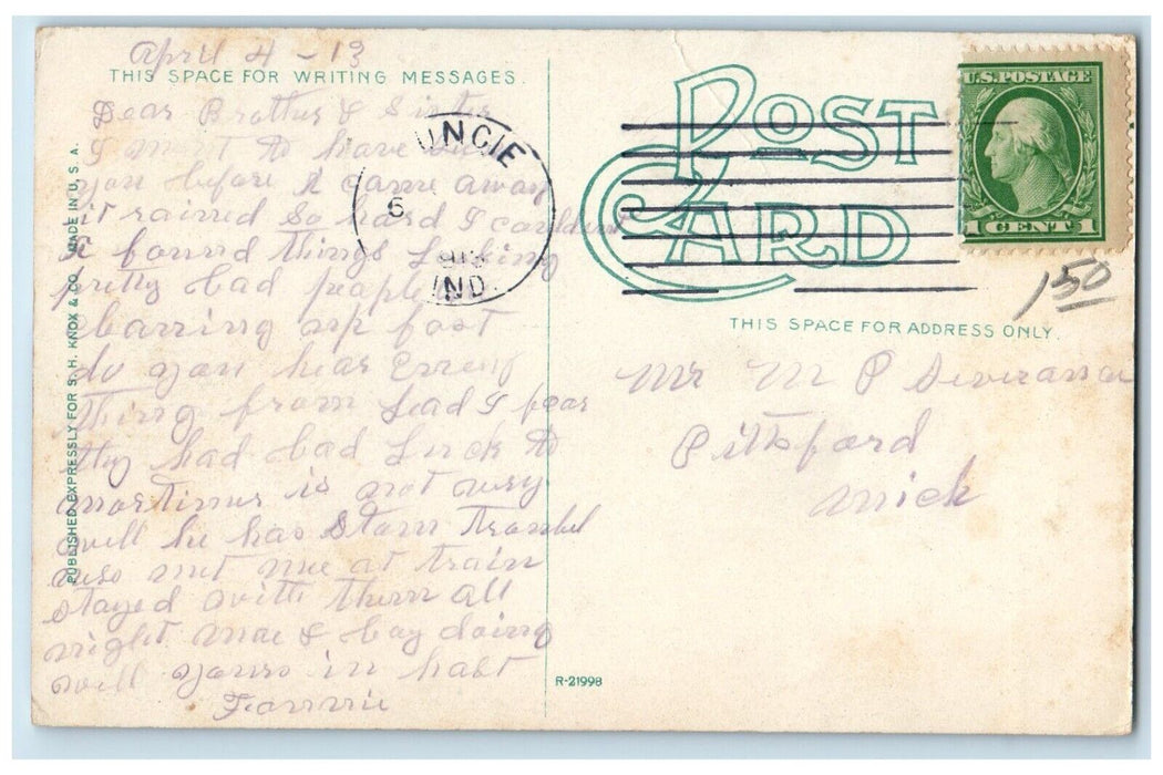 1910 Entrance Beech Grove Cemetery Muncie Indiana IN Posted Antique Postcard