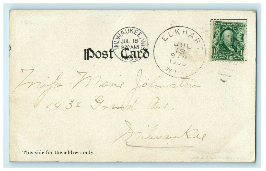 1905 Johnny on the Spot Ink Well Comic Elkhart Wisconsin Posted Antique Postcard