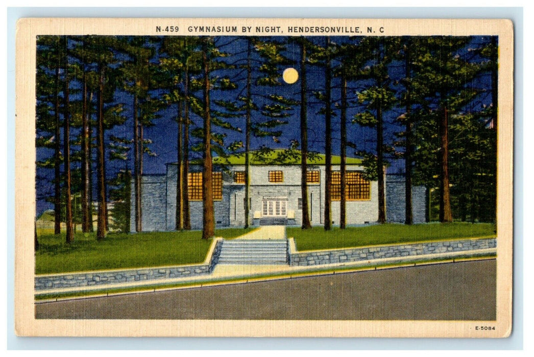 c1940's Gymnasium By Night Moon Scene Hendersonville North Carolina NC Postcard