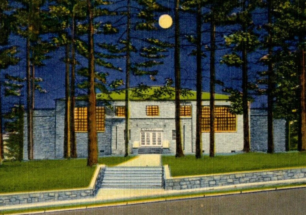 c1940's Gymnasium By Night Moon Scene Hendersonville North Carolina NC Postcard