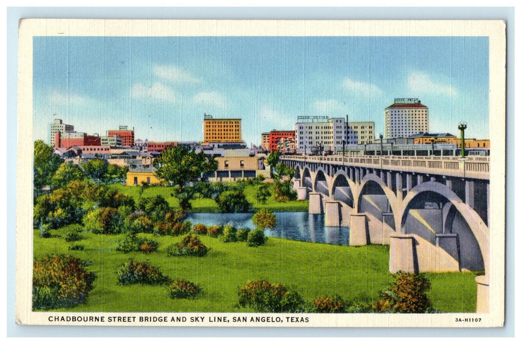1944 Chadbourne Street Bridge and Sky Line, San Angelo Texas TX Postcard