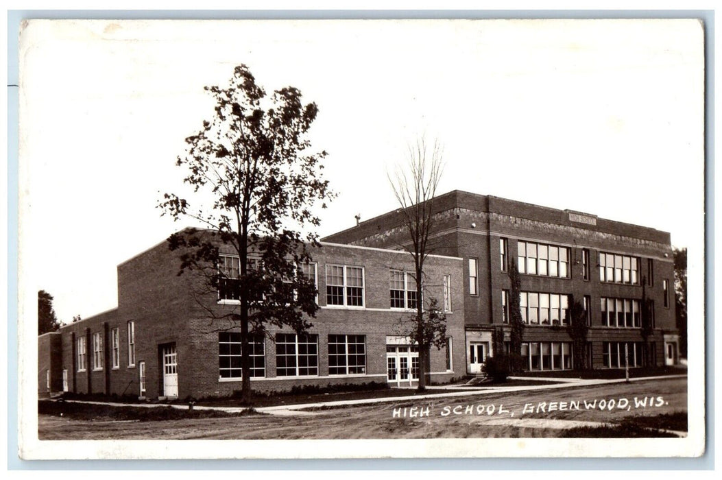 c1940's High School Building Greenwood Wisconsin WI RPPC Photo Vintage Postcard