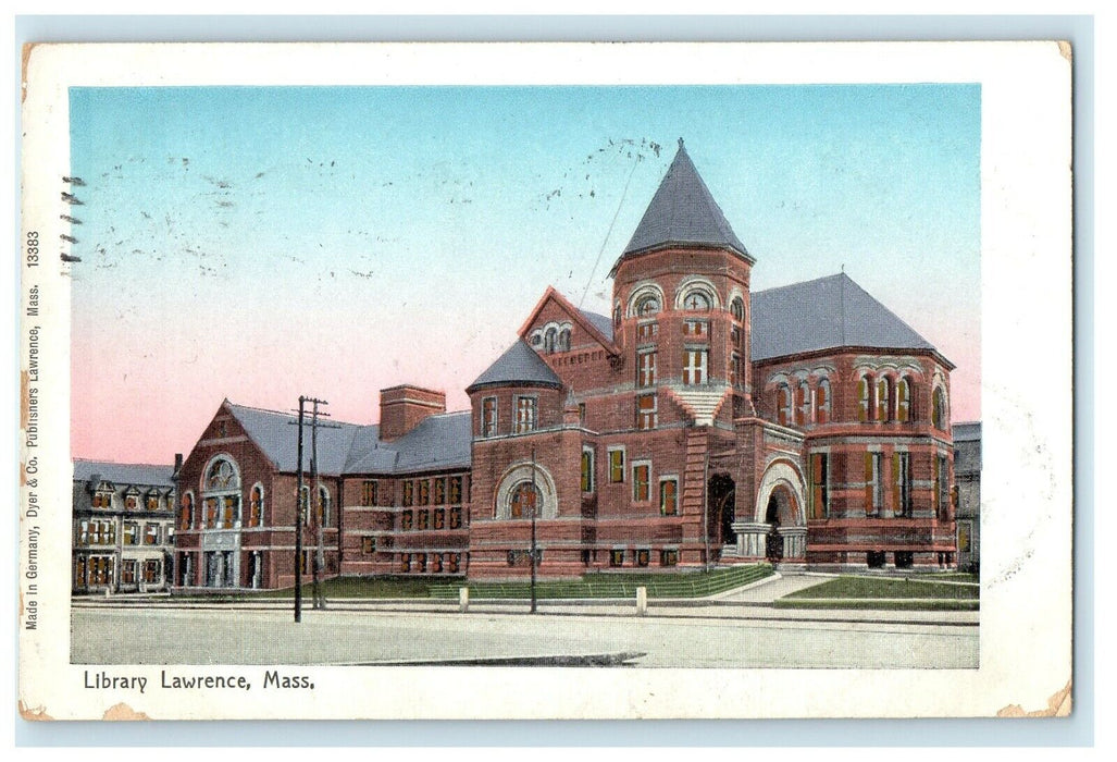 c1905 Copper Window Library in Lawrence Massachusetts MA Antique Postcard