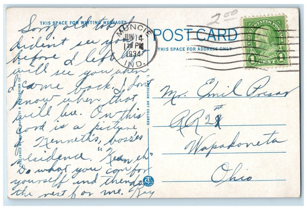 1934 Hazelwood The Kitselman Residence Ducks Muncie Indiana IN Vintage Postcard
