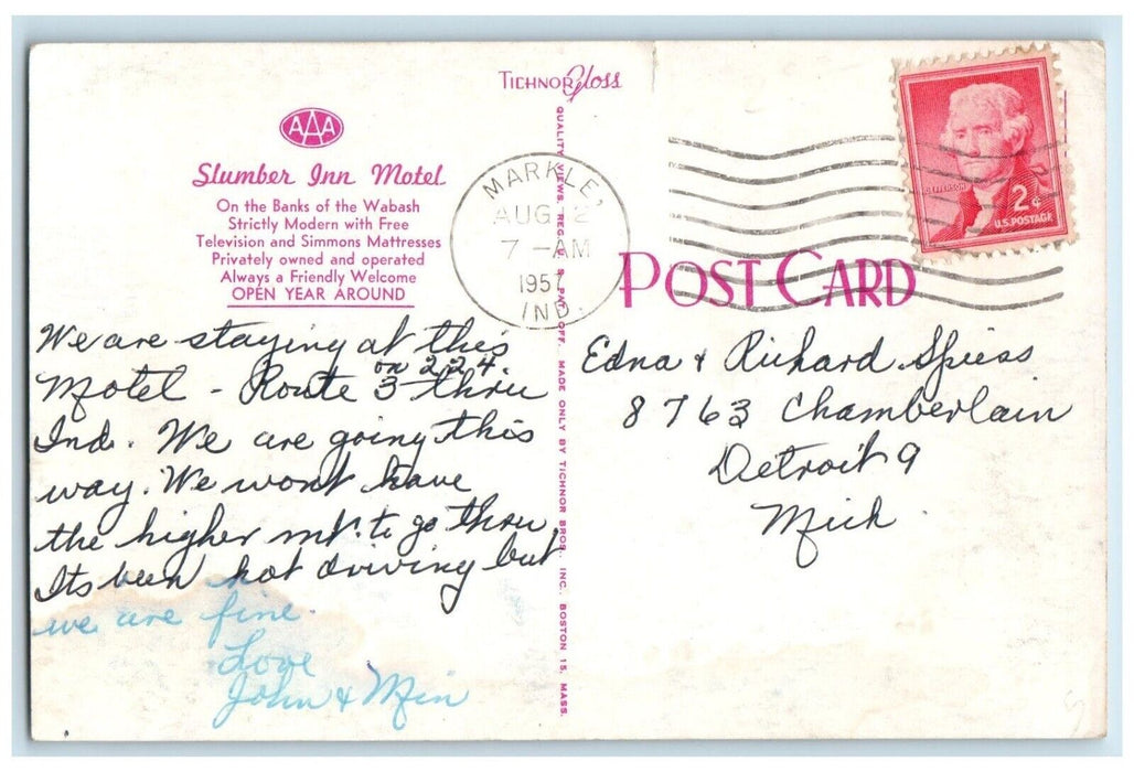 1957 Aerial View Of Slumber Inn Motel Markle Indiana IN Posted Vintage Postcard