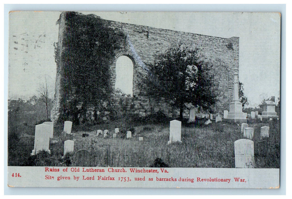 1909 Ruins of Old Lutheran Church Winchester Virginia VA Antique Postcard