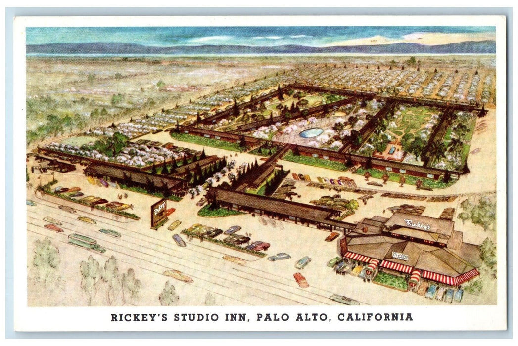 c1960s Rickey's Studio Inn Restaurants Garden Hotel Palo Alto CA Trees Postcard