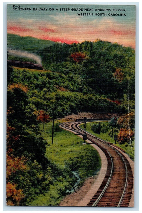 c1940s Southern Railway On A Steep Grade Near Andrews Geyset West NC Postcard