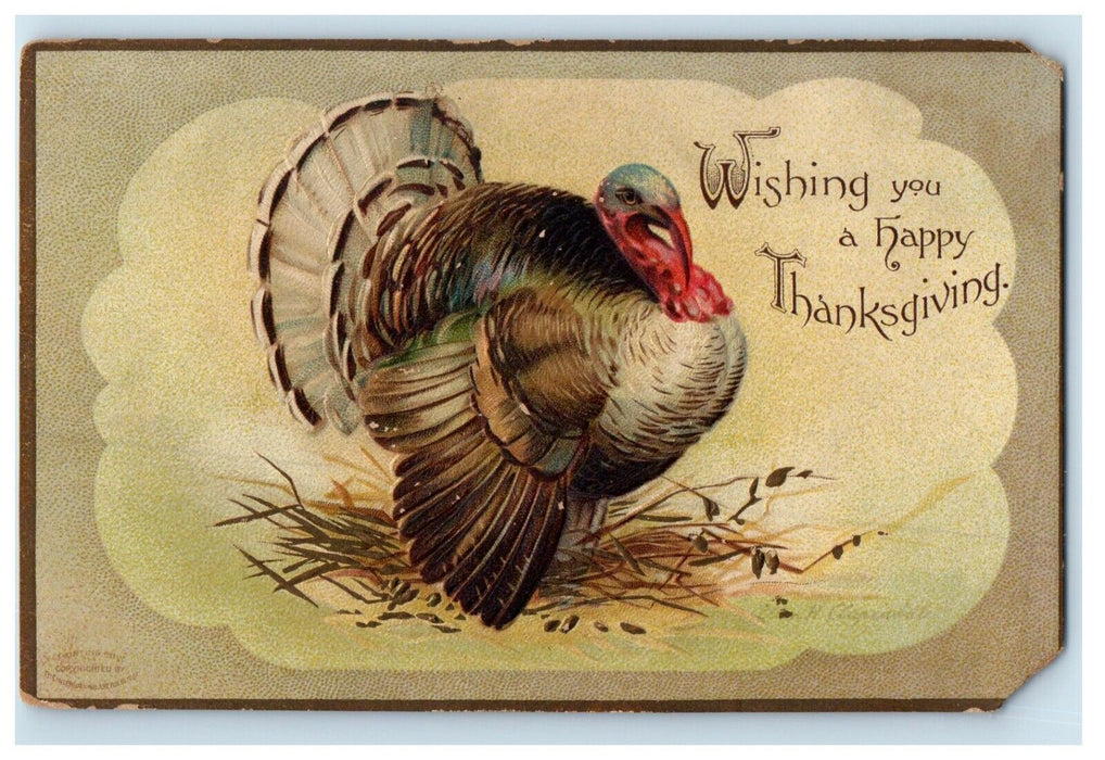 c1910's Thanksgiving Turkey Ellen Clapsaddle Embossed Artist Signed Postcard