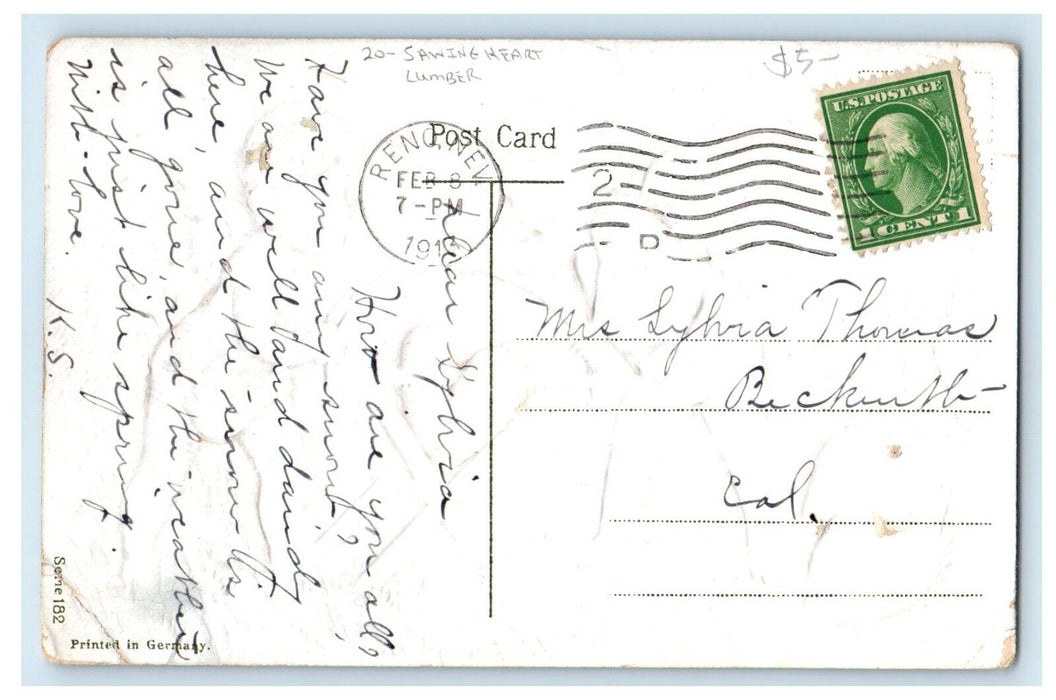 1913 Valentine Angels Cupid Sawing Heart Lumber Embossed Antique Postcard