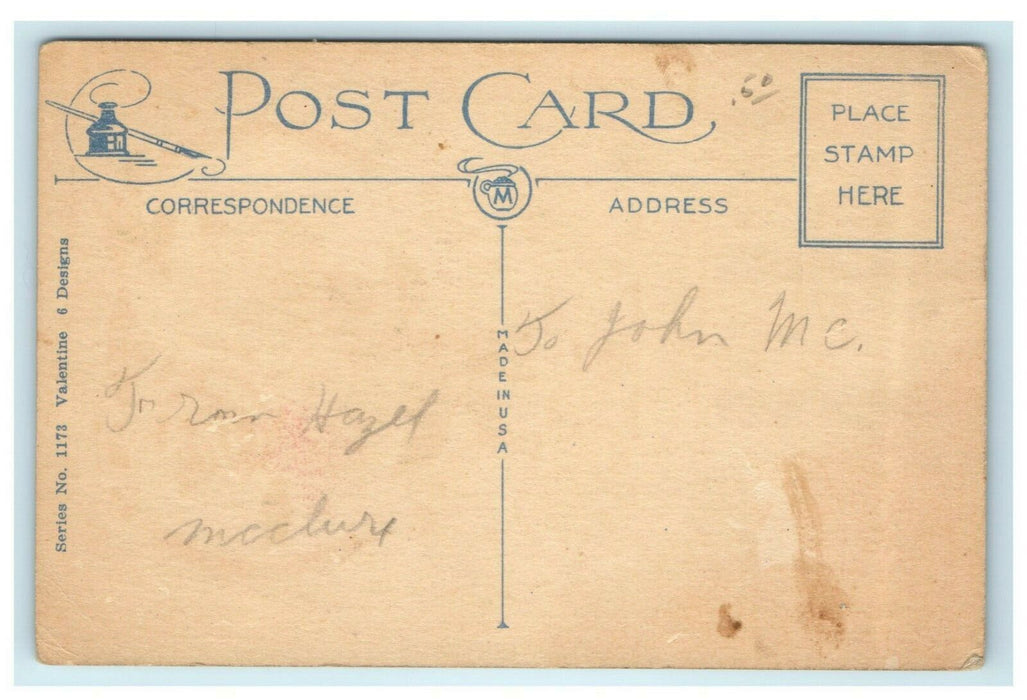 c1920's Valentine Roses Art Deco Antique Unposted Postcard