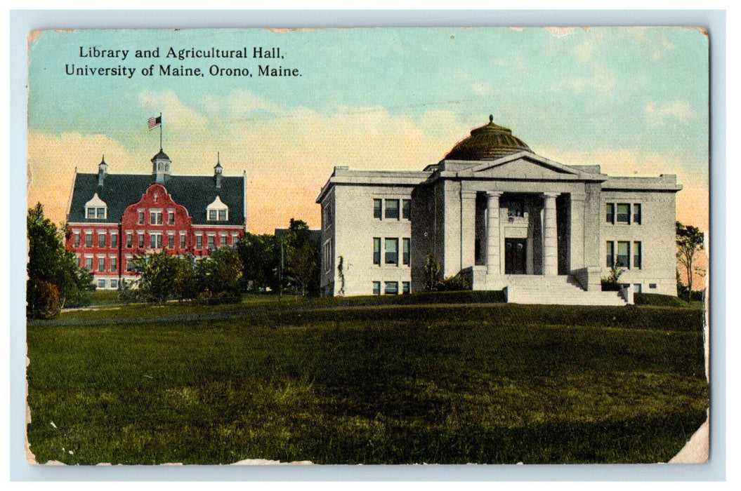 1913 Library and Agricultural Hall University of Maine Orono ME Postcard
