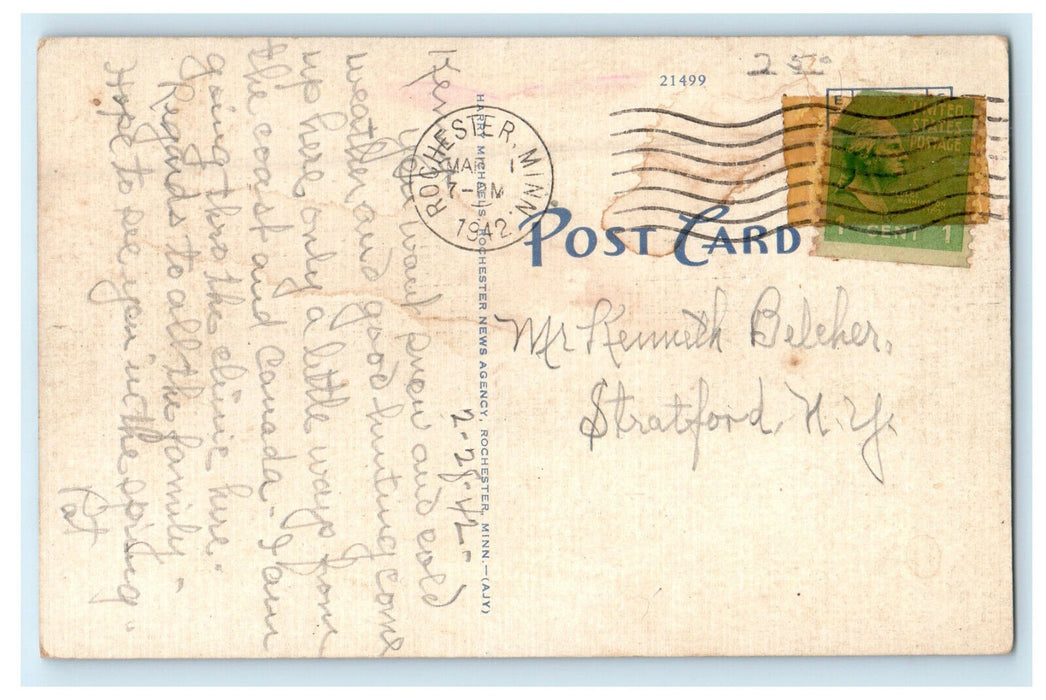 1942 Mayo Clinic Rochester Minnesota MN Posted Vintage Postcard