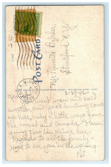 1942 Mayo Clinic Rochester Minnesota MN Posted Vintage Postcard