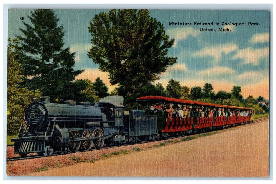 c1940's Miniature Railroad Train In Zoological Park Detroit Michigan MI Postcard