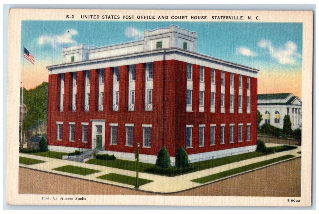 c1940s United States Post Office Court House Statesville North Carolina Postcard