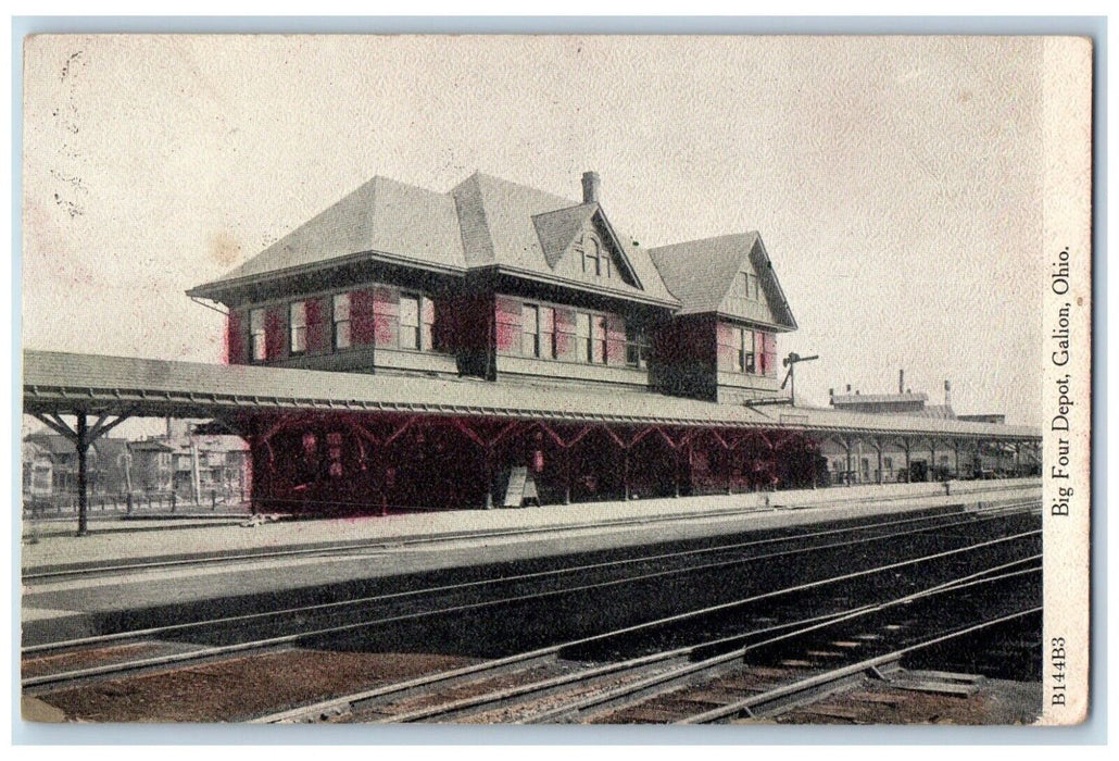 1908 Big Four Depot Train Station Railroad Galion Ohio OH Antique Postcard