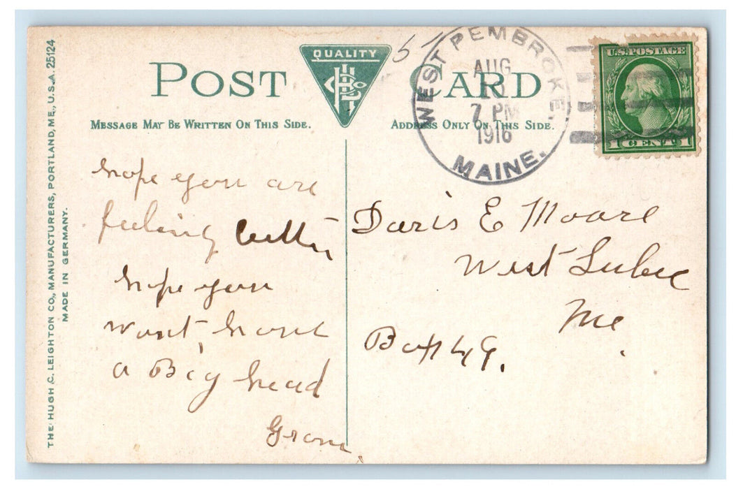 1916 Main Avenue, University of Maine Orono ME West Pembroke ME Postcard