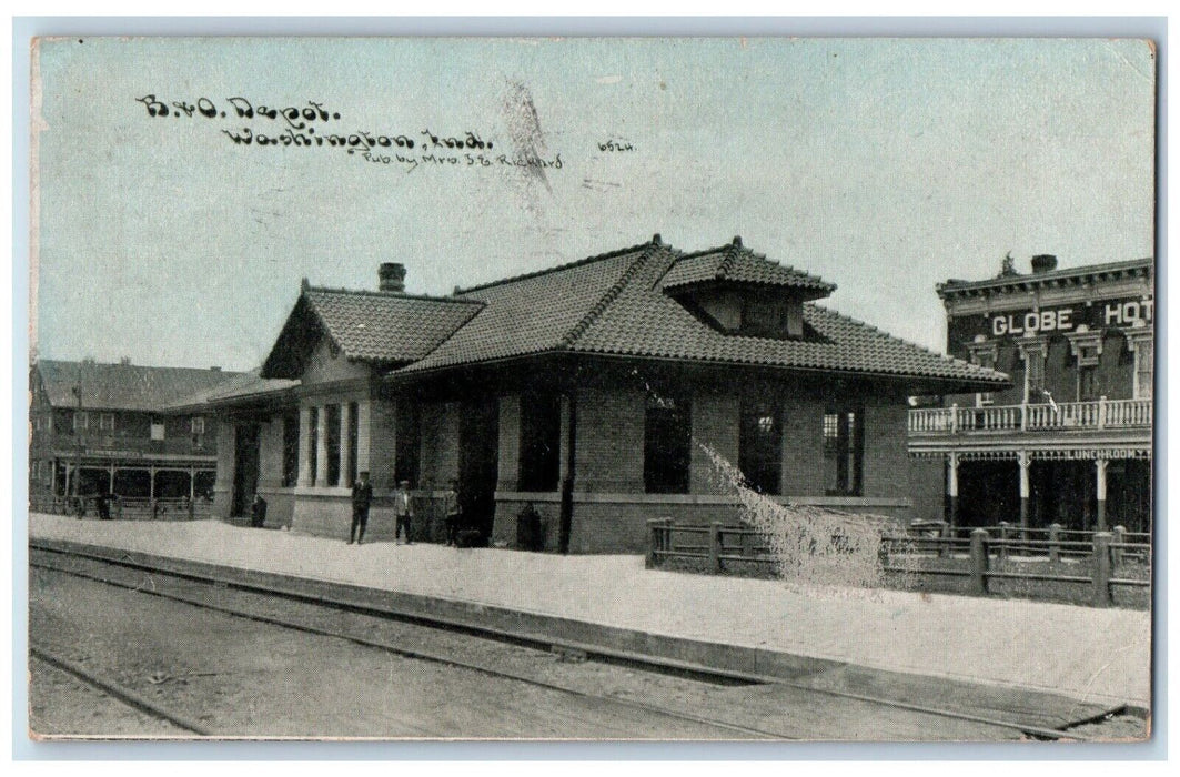 1910 B. & O. Depot Train Station Washington Indiana IN Posted Antique Postcard