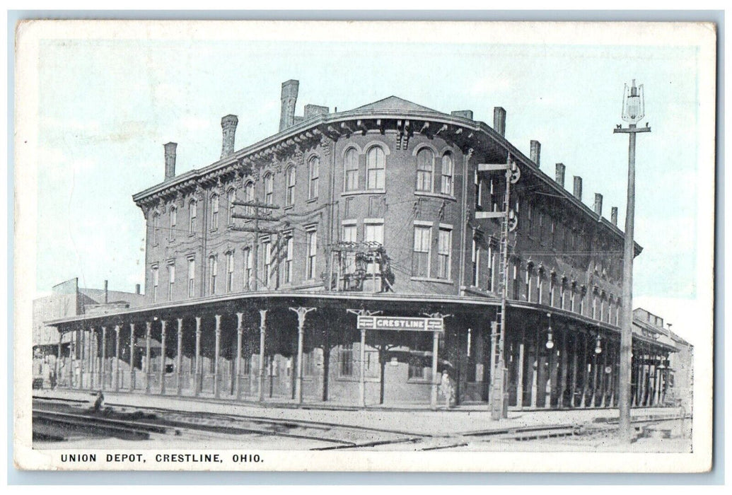 1920 Union Depot Train Station Crestline Ohio OH Posted Antique Postcard