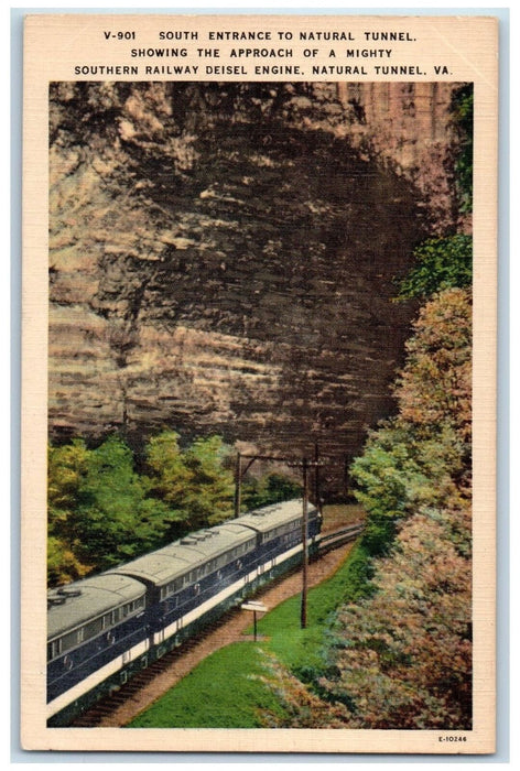 c1940s South Railway Diesel Engine Natural Tunnel Virginia VA Unposted Postcard